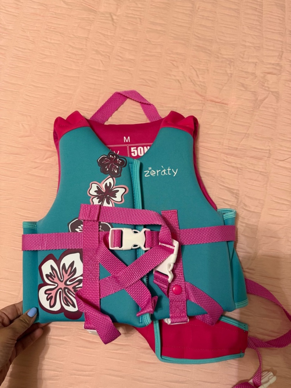 Kids Teal & Pink Life Vest with Floral Print